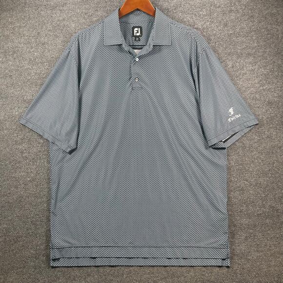 FootJoy Golf Polo Shirt Men's Large Blue Geometric Allover Outdoors Stretch - Picture 1 of 11